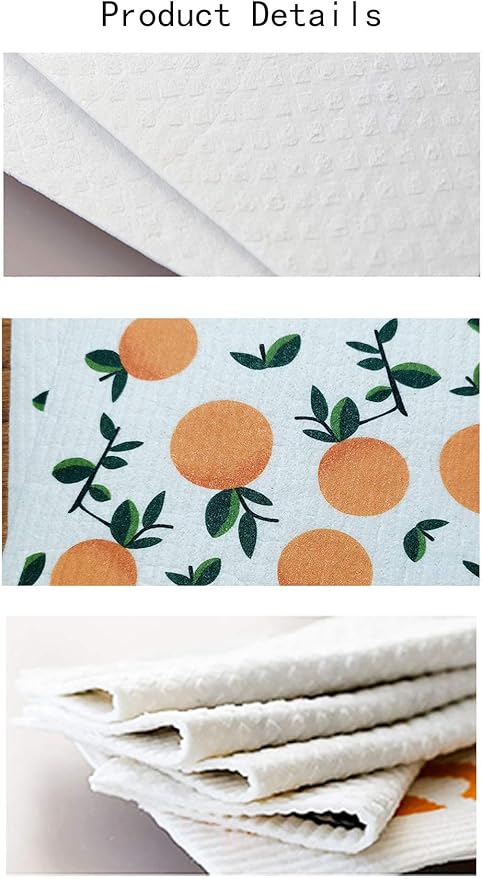 Swedish Dishcloth Reusable Kitchen Dish Towels Absorben and Fast Dry Cleaning Cloths Set of 4 No Odor Wipes (Orange)