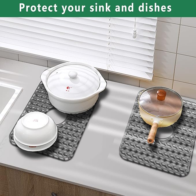 GUUKIN Sink Protectors for Kitchen Sink Grid 16-3/16" X 12-1/2", Centered Drain for Single Sink Bowl with Corner Radius 4-11/16" Kitchen Mat