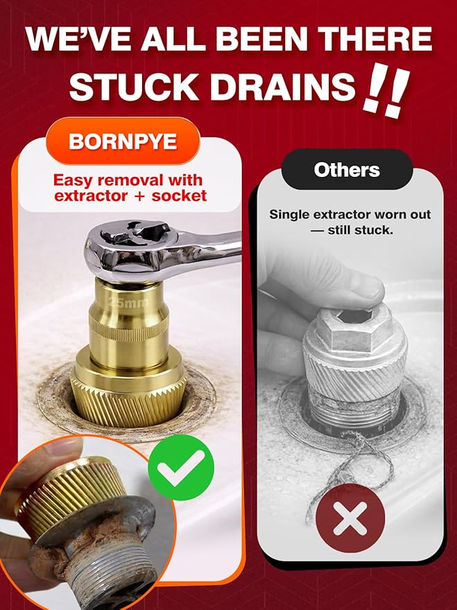 1.5" Tub Drain Removal Tool with 1-inch Socket, Pipe Nipple Extractor for Remove The Old, Broken, Stubborn, Rusted Drain Tub Bathtub Stopper Strong Grab Plumbing Tool with Solid Storage Case