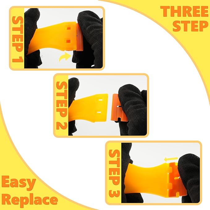 2-Pack Plastic Razor Scraper Tool with 8 Double-Edged Blades - Scratch-Free Sticker & Decal Remover for Car Windshield, Glass, Kitchen Cooktop, Label & Glue Residue - Safe Ergonomic Cleaning Gadget