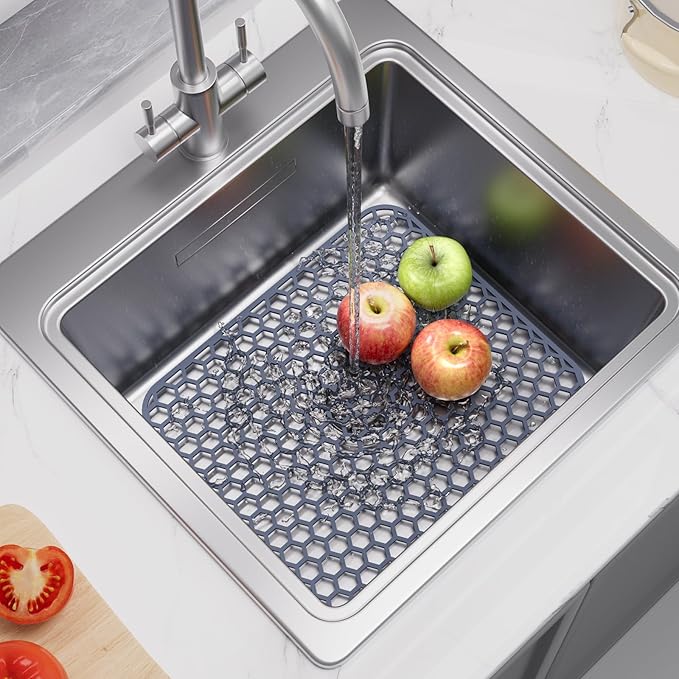 Silicone Kitchen Sink Protector Mat 13.7"x 11.7" - Kitchen Sink Grid Accessory, Non-Slip Heat Resistant Grid Dry Mat for Bottom of Porcelain Stainless Steel, Dishwasher Safe