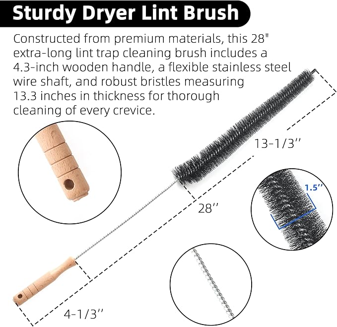 Washing Machine & Dryer Vent Cleaning Brush Kit, Lint Trap Cleaning Tool, Includes 23.6" 360° Rotating Cleaning Brush, 28" Extra Long Dryer Lint Brush, for Most Washers & Dryer Models