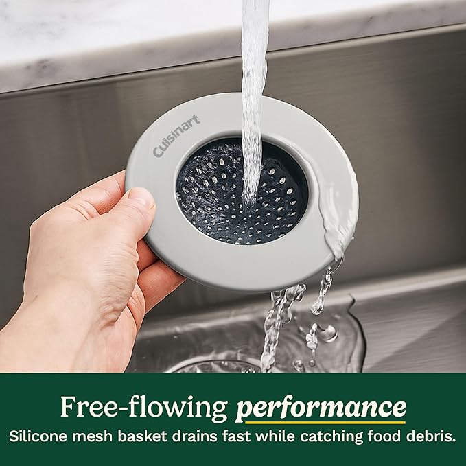 Cuisinart Sink Strainers- 2 Pack Kitchen Sink Drain Strainer & Food Catcher with Enamel-Coated Stainless Steel Rim and Silicone Base, Fits Standard 3.5" Drains, Outer Diameter 4.35", Scratch-Safe