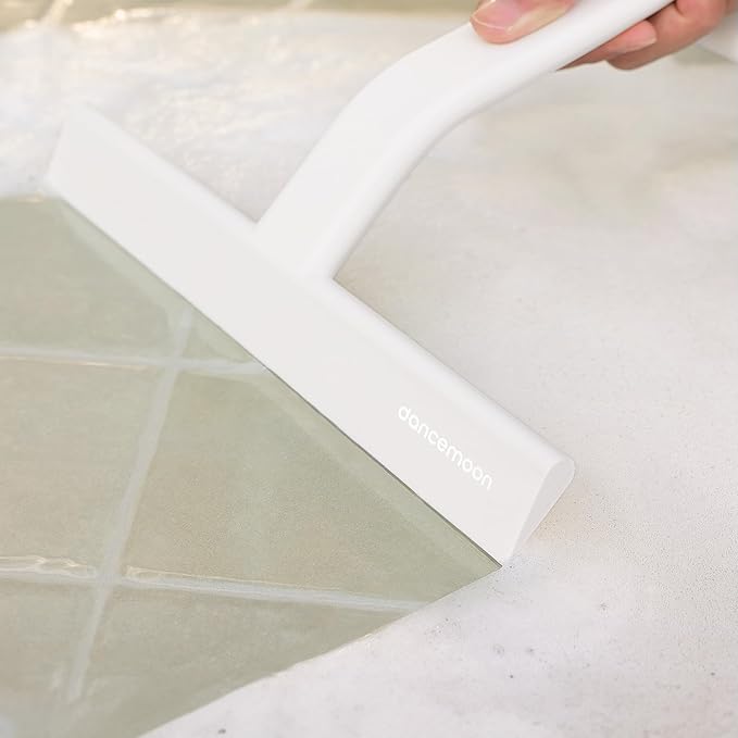 dancemoon JustHang Shower Squeegee for Glass Doors, All-in-One Piece Silicone Squeegee with Built-in Hook for Bathroom, Window, Mirror, Tile Wall, Car, Streak-Free Bathroom Cleaner Tool,10 Inch White