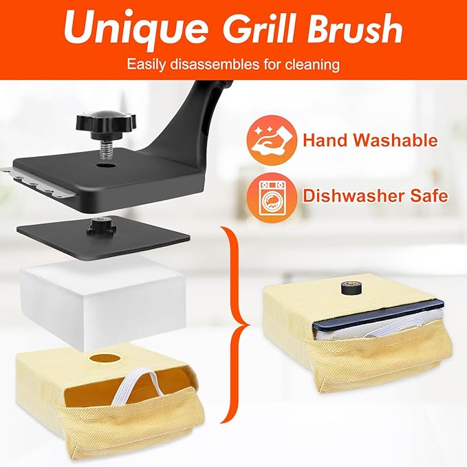 Grill Brush Bristle Free for Outdoor Grill Steam Grill Cleaning Brush Replaceable Head Safe BBQ Cleaner Brush with Durable Scraper for Cast Iron or Stainless-Steel Grates Griddle Scrubber