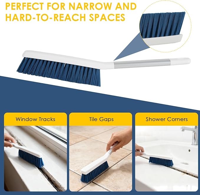 3 Pack Bathroom Shower Scrub Brush Set - Detachable Stiff Bristle Grout Cleaner Brush, 2-in-1 Shower Glass Squeegee with Replacement Sponges, Scrubbing Brushes for Cleaning Bathtub, Gaps, Tile, Sink