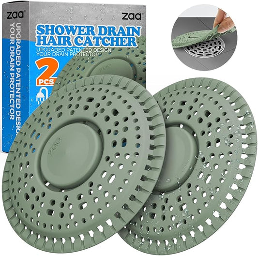 zaa Shower Drain Hair Catcher, 2 Pack Premium Silicone Drain Protector & Shower Drain Cover, Shower Installation Kits for Flat Drains of Shower Room, Bathroom, Dark Green
