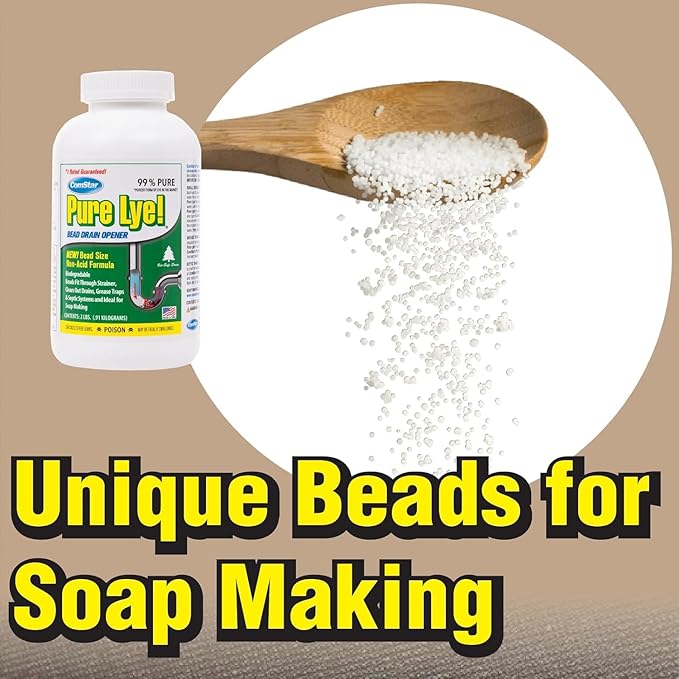 ComStar Pure Lye, 2 lb, Unique Sodium Hydroxide Beads | Drain Opener & Soap Making | Biodegradable, Eco-Friendly (Pack of 12)