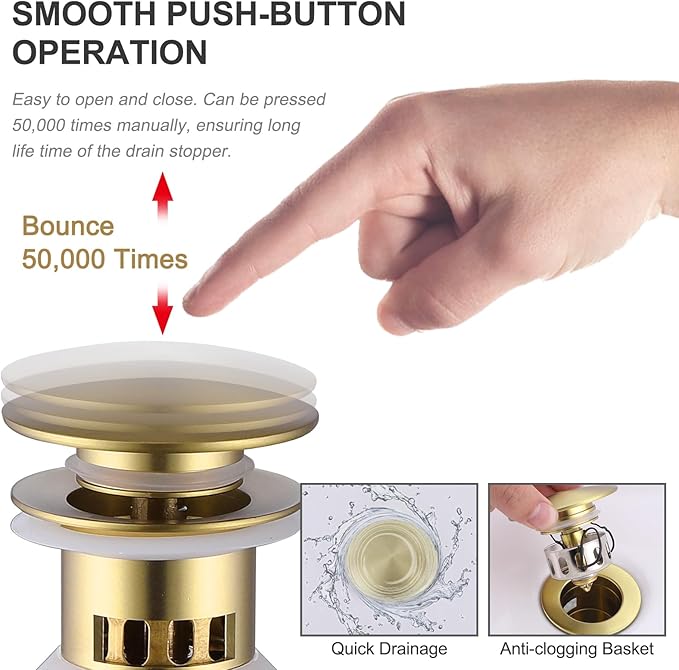 Brushed Gold Bathroom Faucet,Modern Single Hole Bathroom Sink Faucet,High Arc Brass Basin Mixer with 1 Hole or 3 Hole Mount 6-Inch 10-Inch Deckplate,Pop Up Overflow Drain Assembly Included