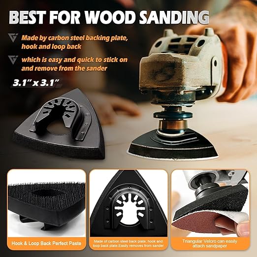 4-Pack Triangle Oscillating Sanding Pads – 3-1/8 Inch Hook & Loop Multi Tool Sanding Attachment for Woodworking, Paint Removal, and Finishing