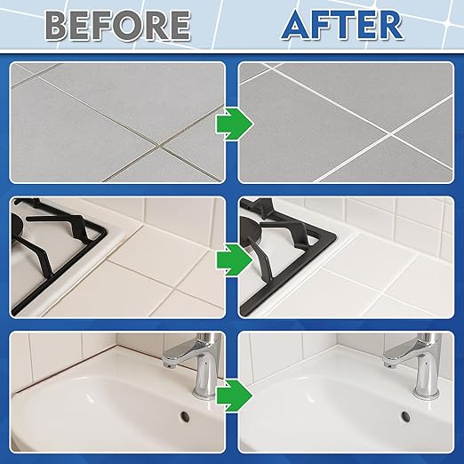 Tile Grout Repair Kit, 2 Pack White Fast Drying Grout Filler for Bathroom, Kitchen, Shower, Replace Grout Pen for Restore and Renew Tile Joints Line, Versatile Triple Use with Grout Sealer (White)