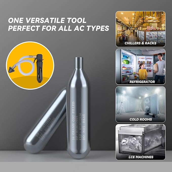 Drain Device, AC Drain Line Cleaner Device, AC Drains Line Unclogger Tool, with 6 Unthreaded CO2 Cartridges, with a Flexible Hose to Clear All HVAC Clogs,16 Gram Unthreaded CO2,Black