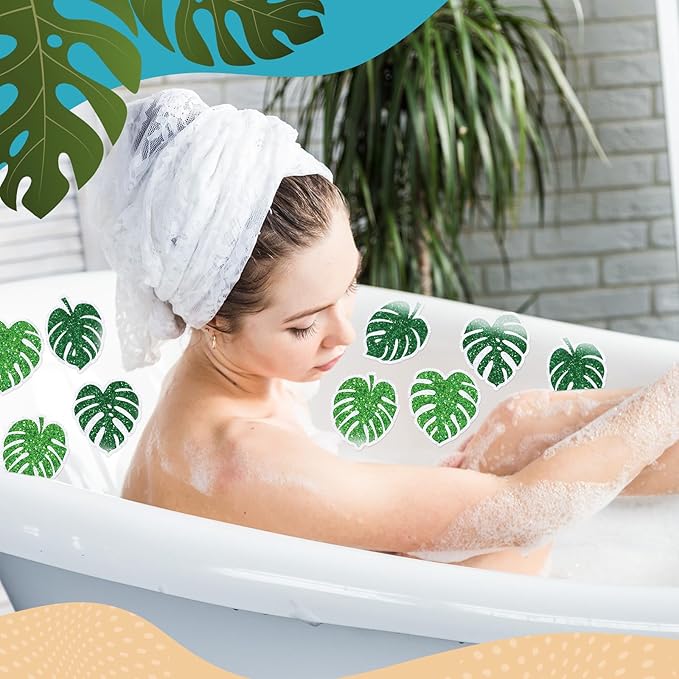 Yaomiao 24 Pcs Palm Leaves Non Slip Bathtub Stickers Shower Stickers Anti Slip Decal Threads Adhesive Appliques with Scraper Adhesive Decals for Safety Bathroom Tubs, Shower Floor, Stairs