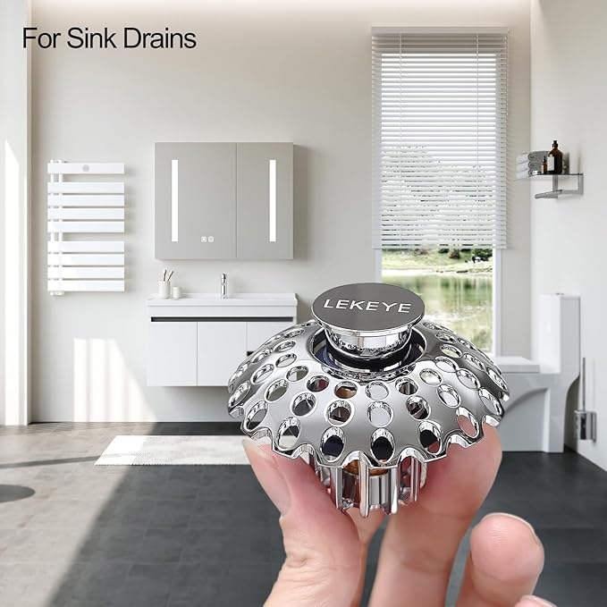 LEKEYE Bathroom Sink Stopper | Shower Drain Hair Catcher | Pop Up Sink Drain Plug | Bathroom Sink Drain Strainer for 1-1/8"to 1-3/8" to 1-1/2" Drain Holes