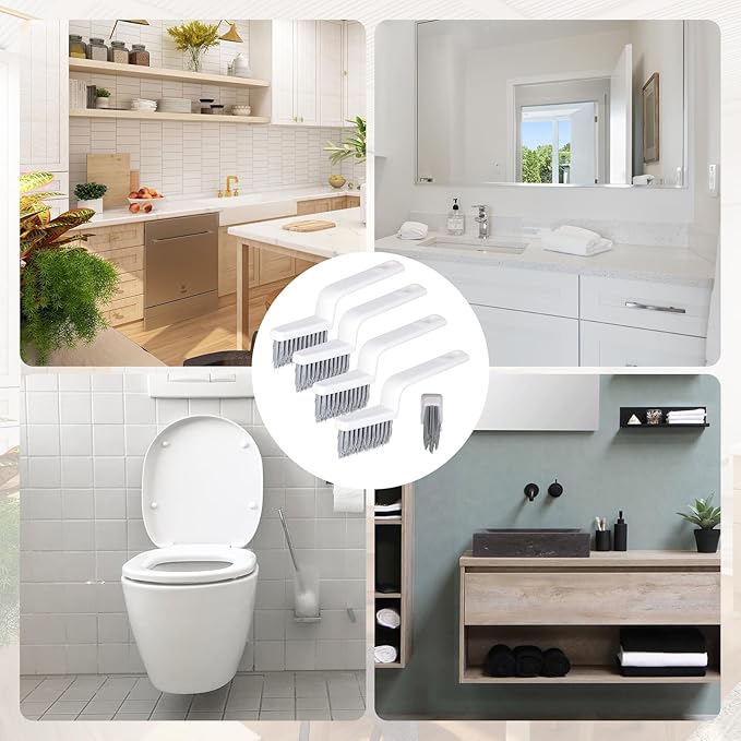 4pcs Grout Cleaner Brushes, V Shape Hard Bristle Crevice Stiff Cleaning Brush Grout Scrubber Shower Scrub Tool for Tile Floors, Tracks, Door Groove, Bathroom Gap, Kitchen, Window