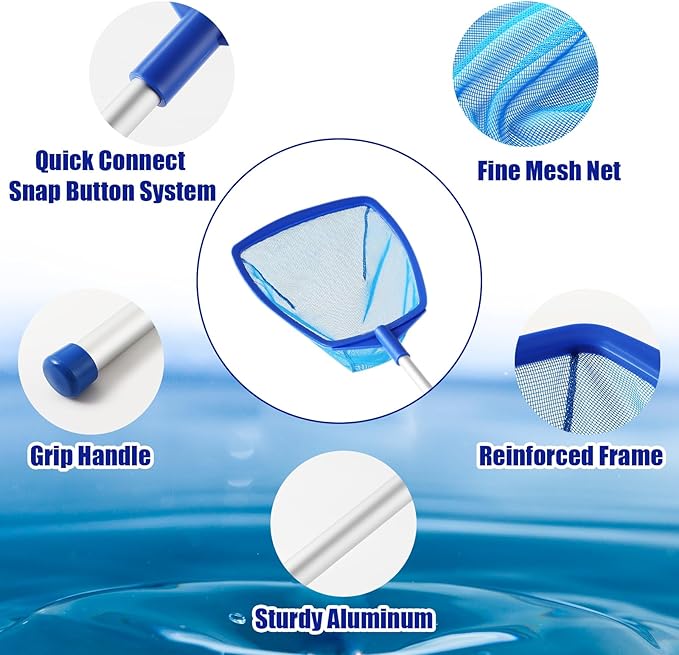 Pool Skimmer - Pool Skimmer Net with 5 Section Adjustable Telescopic Aluminum Pole, 23''- 60'', Pool Net Skimmer Rake with Ultra Fine Mesh , Pool Leaf Skimmer for Swimming Pools, Spas, Hot Tubs