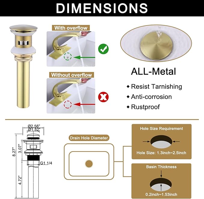 Brushed Gold Bathroom Faucet,Modern Single Hole Bathroom Sink Faucet,High Arc Brass Basin Mixer with 1 Hole or 3 Hole Mount 6-Inch 10-Inch Deckplate,Pop Up Overflow Drain Assembly Included