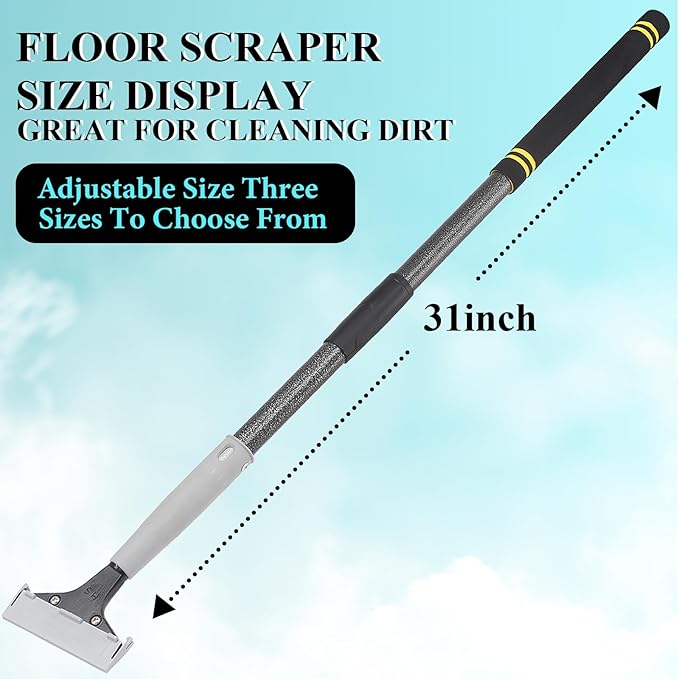 4" Razor Blade Floor Scraper with Long Handle,31in Adjustable Floor Scraper Heavy Duty with 10PCS Extra Metal Blades Paint Scraper for Cleaning Stickers Gum Glass Wall Tile (Black 31in)