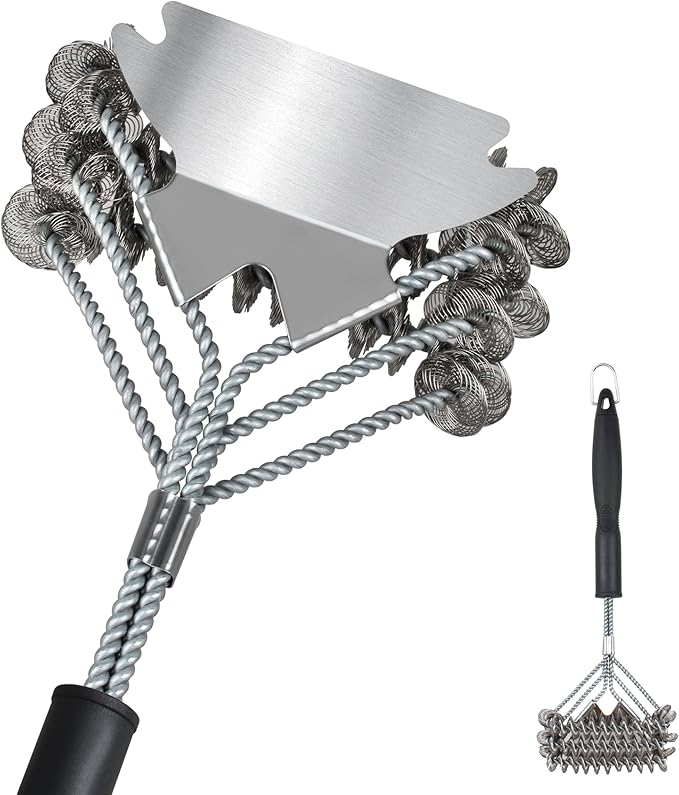 18" BBQ Grill Brush with Wide Scraper - Grill Cleaning Brush, Safe Long Handle BBQ Brush for Grill for Gas and Charcoal Grates