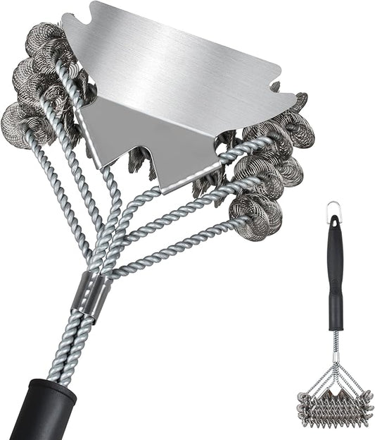 18" BBQ Grill Brush with Wide Scraper - Grill Cleaning Brush, Safe Long Handle BBQ Brush for Grill for Gas and Charcoal Grates