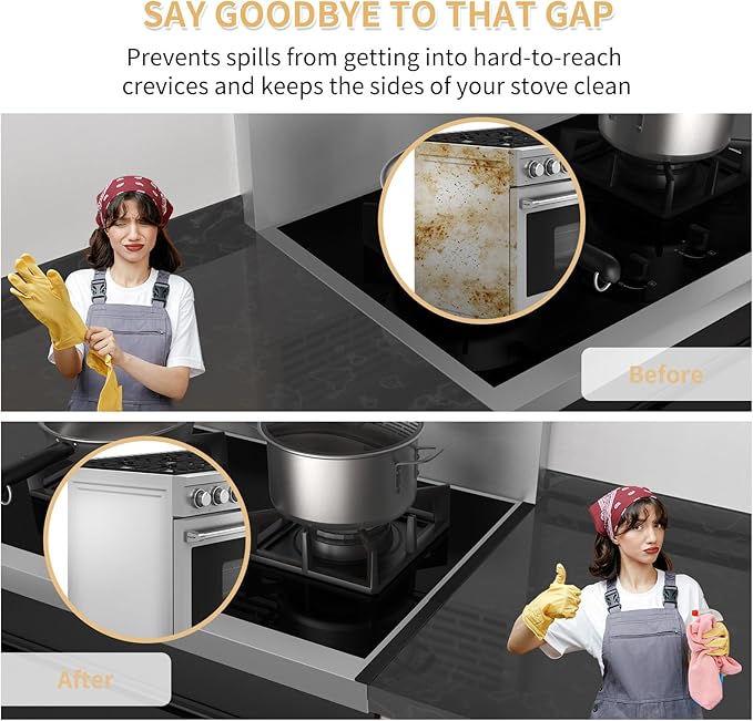 316 Stainless Steel Stove Gap Covers,2 Pack Stove Gap Filler,Range Trim Kit,Heat-Resistant Stove Gap Guard,Easy Retractable Length 13.8" to 27.5",Width 0.79",Black