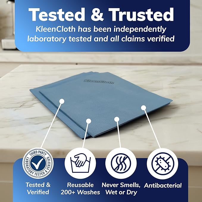 Reusable Antibacterial Cleaning Cloths – Removes 99.99% of Bacteria with Just Water | Silver-Embedded, Chemical, Odor, Streak & Scratch-Free for All Surfaces | 4 Pack