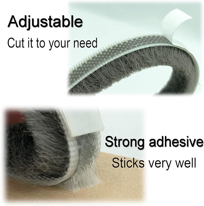 Window Weather Stripping Brush for Sliding Door Frame, Pile Self Adhesive Weather Strip Seal Strip Sealer Soundproofing (65ft x11/32 Backing x 3/16 Brush inch, Black)