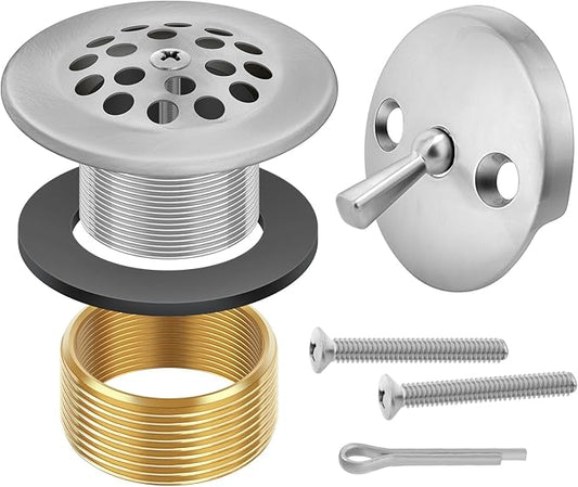 Brushed Nickel Trip Lever Bathtub Drain Tub Trim Set with Trip Lever Overflow Face Plate, Bathroom Tub Drains Replacement Conversion Tub Drain Kit Assembly with Universal Fine Coarse Thread