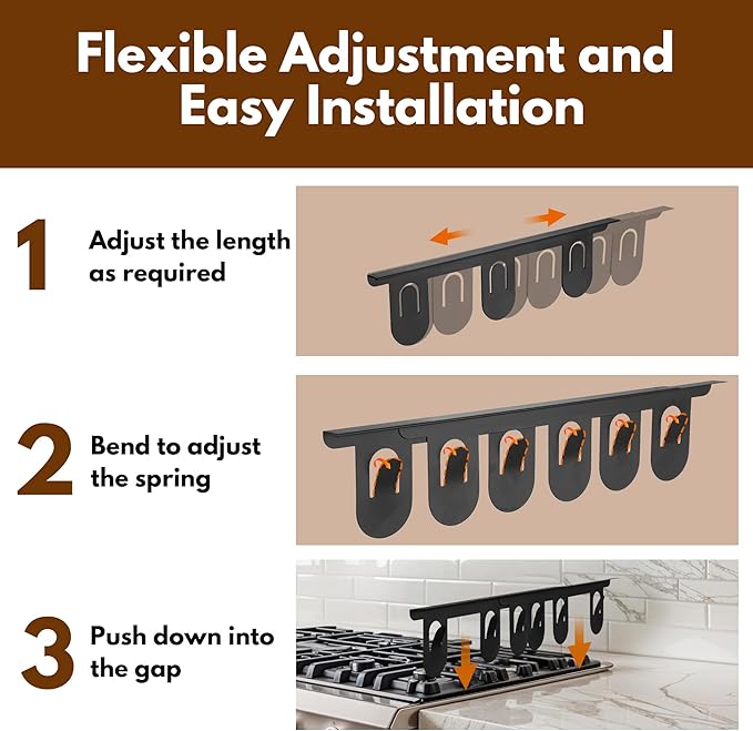 RECAPS Stainless Steel Extendable Stove Gap Covers Fliter 13.8"to 27.5"In, Stove Side Gap Covers for Kitchen, Heat Resistant Oven Crack Guard for Counter (2 Packs，Black）
