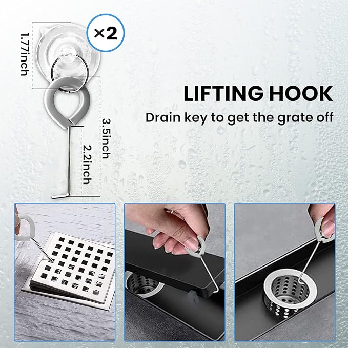 2-Pack Shower Drain Hooks for Drain Cover Removal, Assists with Linear Drain Grate Removal and Clean, Stainless Steel Silicone Protector Extractor Tool.(Gray)