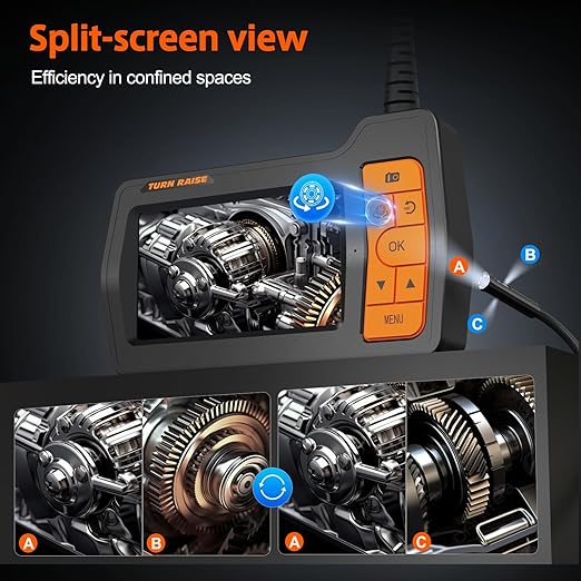 Triple Lens Sewer Camera with 50ft, 5" IPS Screen Borescope with Light, 1080P HD Endoscope IP67 Drain Pipe Snake Drain Camera, 32G Card Semi-Rigid Cable for Plumbing Inspection + Case