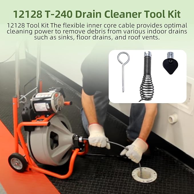 12128 T-240 Drain Cleaner Tool Set 12128 T-240 3-Piece Tool Set Fits for K-400 Drain Cleaning Drum Machine