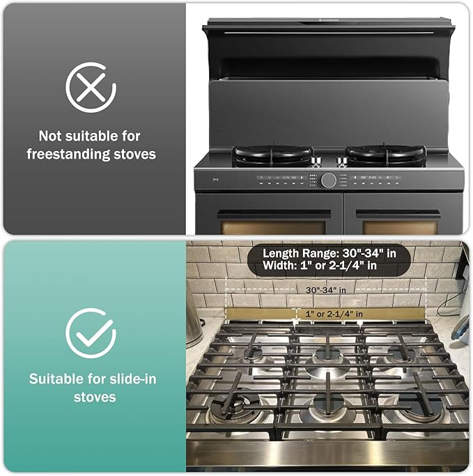 30" Stove Gap Filler, Kitchen Stove Gap Covers, Slide-in Range Rear Filler Kit for Most Brand Kitchen Stoves, Easy Install, Easy to Wipe (Silver)