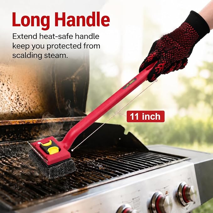 Grill Brush Bristle Free with Scraper,Grill Cleaner Brush with 2 Replacement Heads and Heat Resistant Gloves,Safe Grill Brush for Outdoor Grill,BBQ Grill Brush for Any Grill