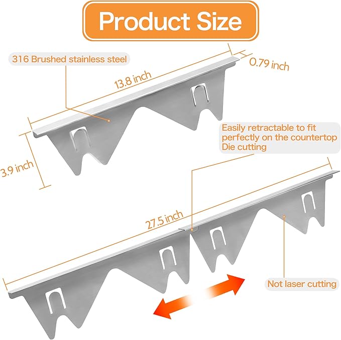Stove Gap Covers Stainless Steel (2 Pack),Stove Gap Filler,Range Trim Kit,Oven Gap Filler,Heat Resistant and Easy Retractable Length 13.8" to 27.5",Width 0.79",Silver