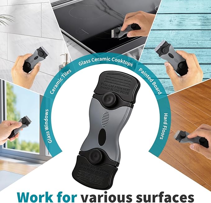 Oven Scraper for Cleaning, Glass Stove Top Scraper for Removes Tough Grease & Carbon Buildup, Multi-Purpose Glass Scraper Tool for Oven, Stovetop, Window, Tile, Floor 2 Pack
