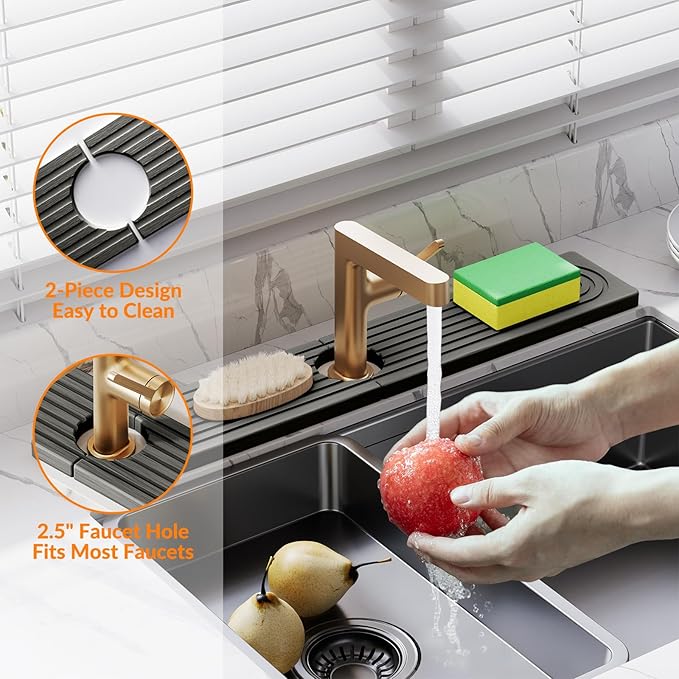 23.6 Inch Stone Faucet Mat for Kitchen Sink Splash Guard, Diatomite Sink Protectors for Kitchen Sinks Behind Faucet, Quick Dry Water Absorbing Stone Tray , Drip Catcher (Dark Gray, 23.6" x 3.9")