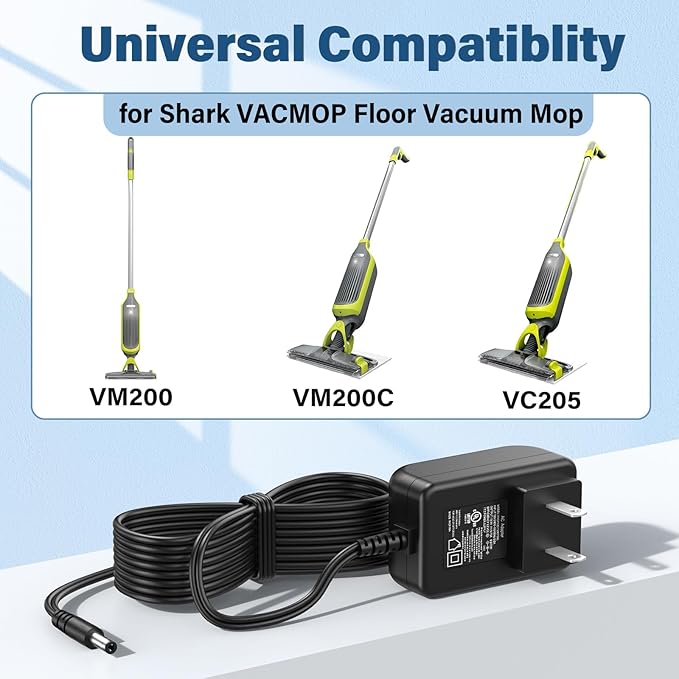 Vacuum Mop Charger Fit for Shark VACMOP VM200 (Old) Cordless Hard Floor Tile Wood Cleaner, Power Cord AC Adapter for Shark Vacuum Mop VM200C VC200 VM20026 UM200 UM205 VC205 VACMOP 10.8V Li-ion Battery