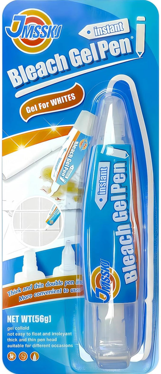 Bleach Pen for Clothes & Grout, 4 in 1 Dual-Tip Stain Remover Gel Pen with Precision Tip & Brush Head, Portable Travel-Size Cleaner for White Laundry, Bathroom Tile Lines, Mold & Mildew, Lemon Scent