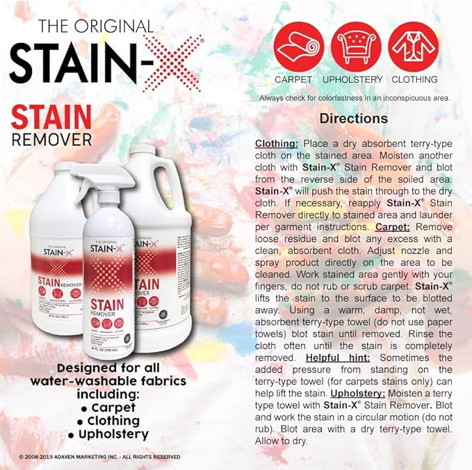 STAIN-X Cleaner | Effective Stain Remover for Laundry, Carpet, Clothing, Upholstery and Other Washable Fabrics - Value Pack (128 oz)