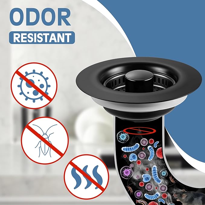 Kitchen Sink Drain Strainer 4 Pack, 304 Stainless Steel Pop Up Sink Stopper, Anti-Clogging Sink Drain Strainer for US Standard Kitchen Drain (Matte Black)