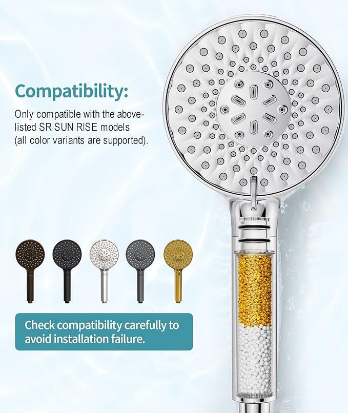 SR SUN RISE Shower Filter for Handheld Shower Head, NSF Certified 1 Pack Replacement Filters for Hard Water Remove Chlorine and Harmful Substances Only Fits SR SUN RISE Shower Head