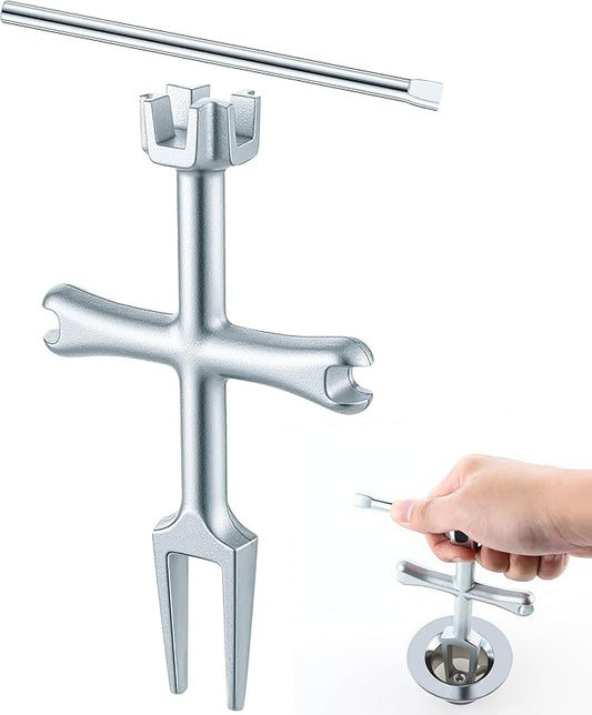 Enhon 4 Sided Drain Strainer Wrench with Sliding Handle for Bath/Shower Sink Tool for Installing Removing Pop Up Plugs, Basket Drains and Closet Spuds