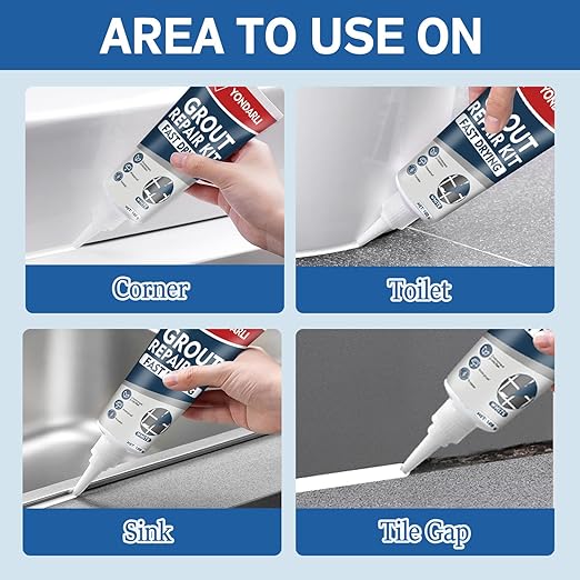 2 Pack White Grout Sealer - Filler Tube, Fast Drying Grout Pen Paint, Repair Kit for Bathroom, Shower, Kitchen, Floor Tile Joints