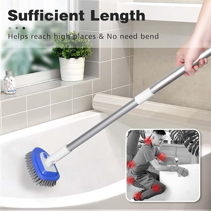 Tub Brush Scrubber with 58“ Long Handle,3 in 1 Tub and Tile Cleaning Brush for Cleaning Bathroom Kitchen Toilet Wall Tub Tile Sink Non-Scratch (3 Handles)