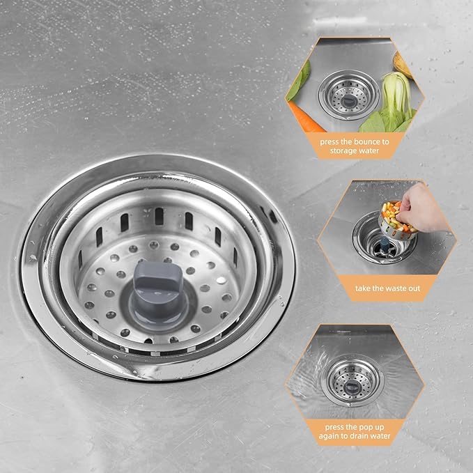 Kitchen Sink Drain Strainer Compatible with Moen, Stainless Steel 3-1/2 Inch Sink Drain Stopper Plug with Assembly, 3 in 1 Pop Up Kitchen Sink Stopper
