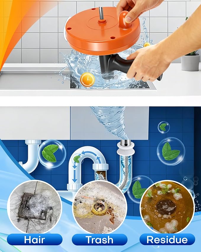 Drain Auger, Plumbing Snake with Drill Adapter, 25 ft Flexible Drain Snake Clog Removal Tool Use Manually or Powered for Kitchen Bathroom Shower Sink, Come with Gloves and Cloth Bag