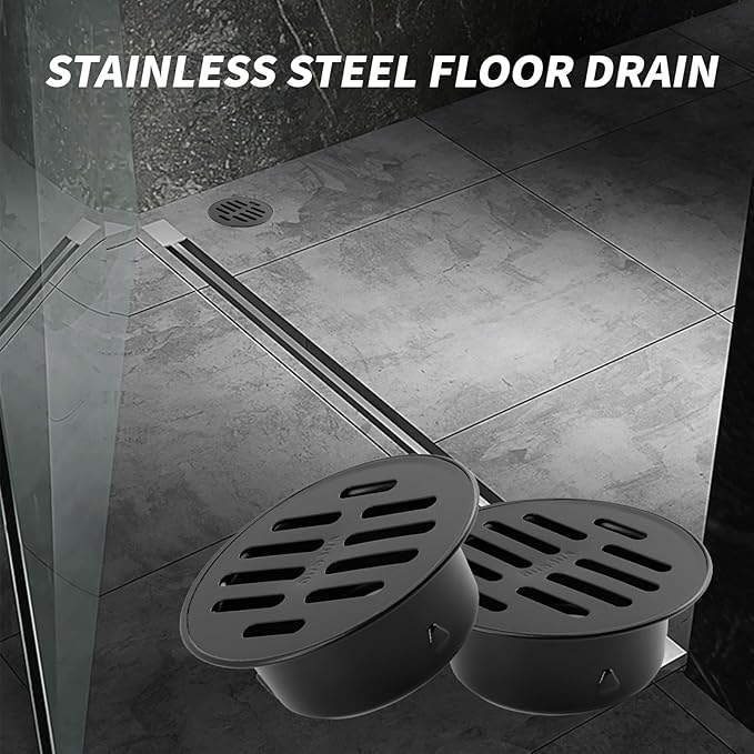 Antrader Round Floor Drain Cover,4 Inch Stainless Steel Floor Drain,Sewer Drain Cover for Outdoor Yard Pipe Roof Balcony,Black,2Pcs