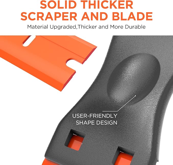 Plastic Razor Blades Scraper Tool - 2 Pack Wall Paint Remover with 100 PCS Blades Kit No Scratch Car Window Glass Wood Sticker Removal Floor Stove Kitchen Vinyl Adhesive Decal Tape Cleaning