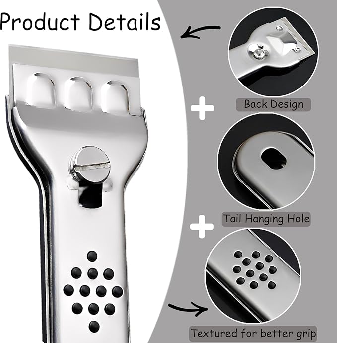 Scraper Tool, Multi Surface Cleaning Tool, Glass Windows Tiles Metal for Stove Tops, Windows, Paint Removal and Adhesive Residues, Silvery, 5.3 Inches, 1 Piece